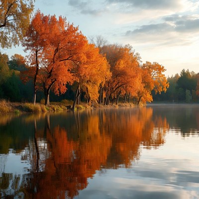 Autumn Trees Reflecting in Lake