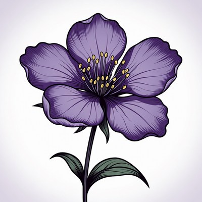 Purple Flower Illustration with Stem