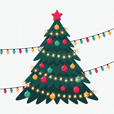 Illustrated Christmas Tree with Lights
