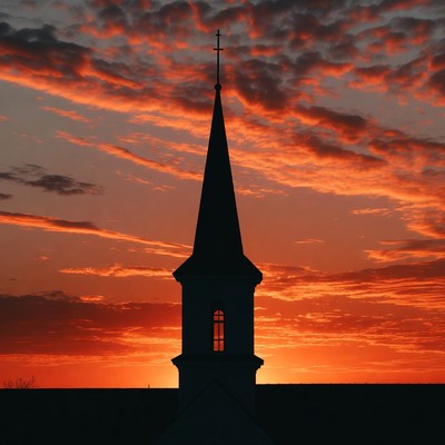 Church Steeple Silhouette at Sunset