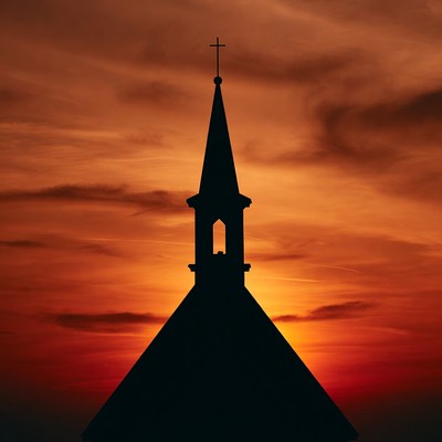 Church silhouette at sunset
