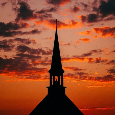 Church Steeple Silhouette at Sunset