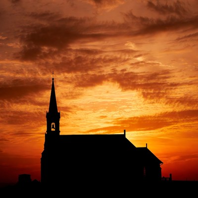 Church silhouette at sunset