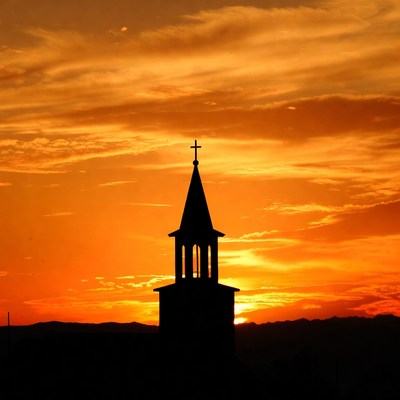 Church Steeple Silhouette at Sunset