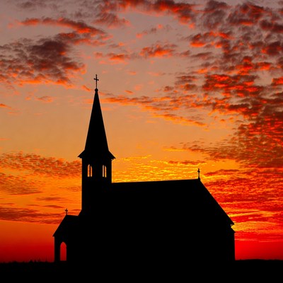 Church silhouette at sunset