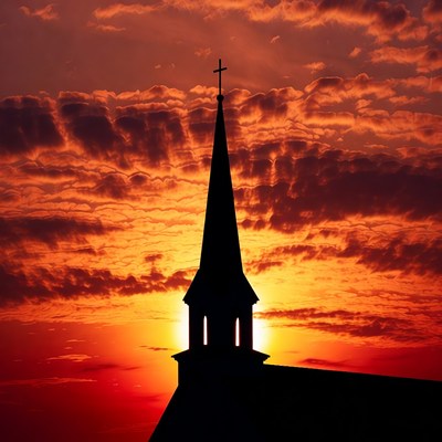 Church Steeple Silhouette at Sunset