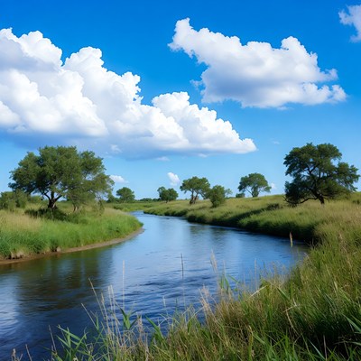 River winding through green grassy field