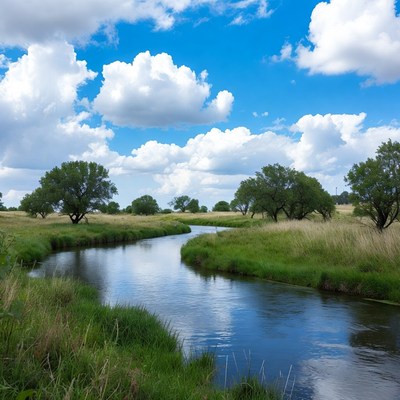 Winding River in Grassy Meadow