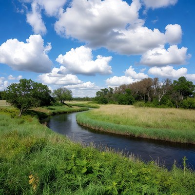 Winding River in Grassy Meadow