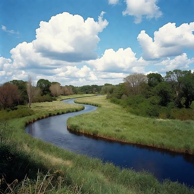 Winding River in Green Meadow
