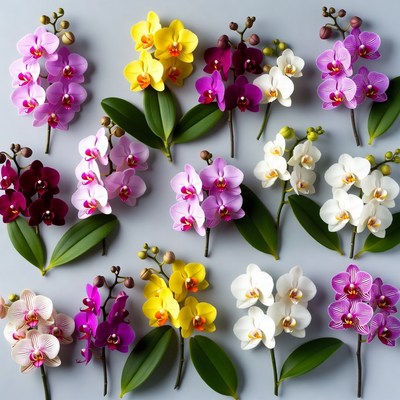 Colorful Orchids on Gray Background