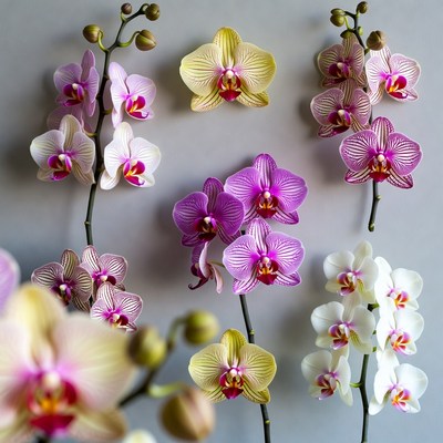 Colorful Orchids on Gray Background