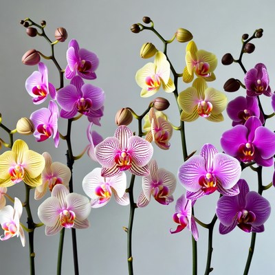 Colorful Phalaenopsis Orchids on Gray Background