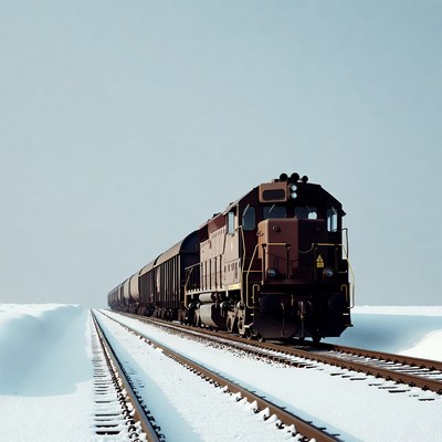 Freight Train Snowy Tracks