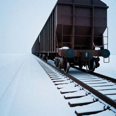 Freight Train on Snowy Tracks