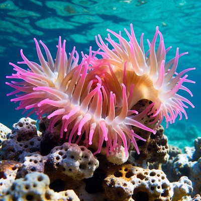 Pink Sea Anemone on Coral Reef
