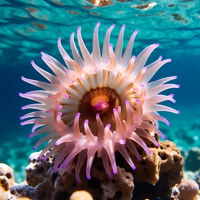 Pink Sea Anemone on Coral Reef