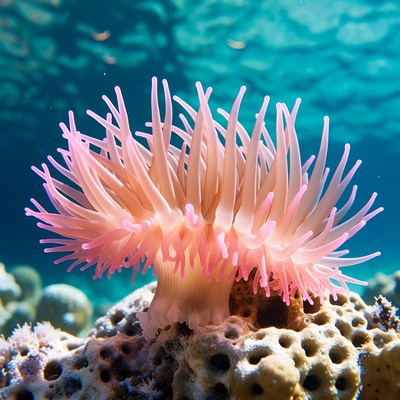 Pink Sea Anemone on Coral Reef