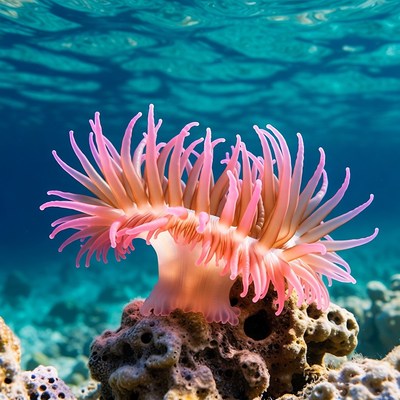 Pink Sea Anemone on Coral Reef