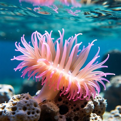 Pink Sea Anemone on Coral Reef