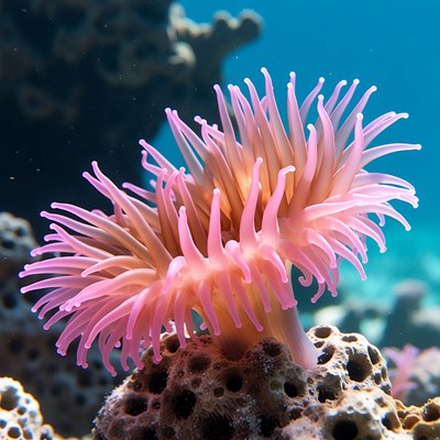 Pink anemone on coral reef