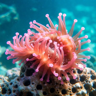 Pink Sea Anemone on Coral Reef