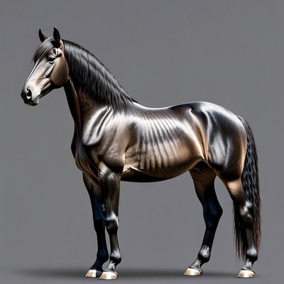 Shiny black horse standing side view
