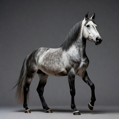 Grey horse standing on gray background