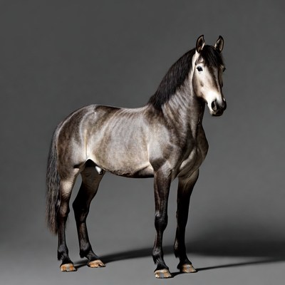 Grey horse standing on gray background
