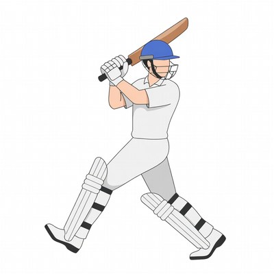 Cartoon Cricketer Batting with Bat