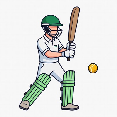 Cartoon Cricketer Batting at Ball