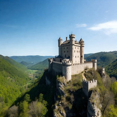 Medieval Castle on Cliff Overlooking Valley