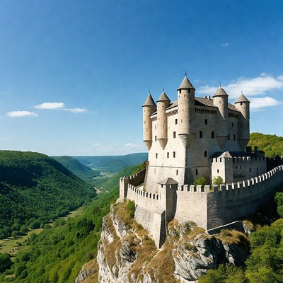 Medieval Castle on Cliff Overlooking Valley