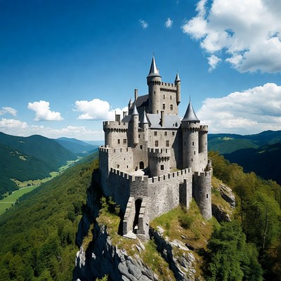 Neuschwanstein Castle on Mountain Cliff