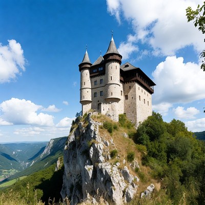 Medieval Castle on Mountain Cliff