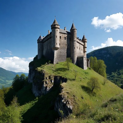 Medieval Castle on Mountain Cliff