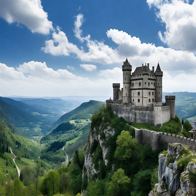 Medieval Castle on Mountain Cliff