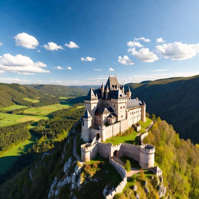 Neuschwanstein Castle on Mountain Cliff