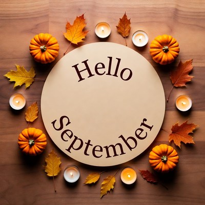 Hello September Wooden Sign with Pumpkins