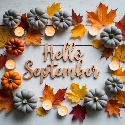 Hello September Pumpkins and Leaves