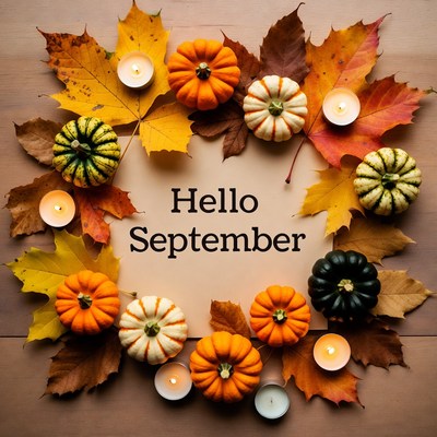 Hello September Autumn Pumpkin Flat Lay