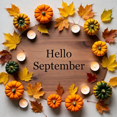 Hello September Pumpkin Leaves Sign
