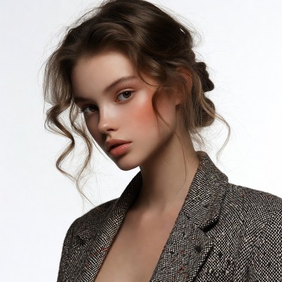 Woman in tweed blazer closeup