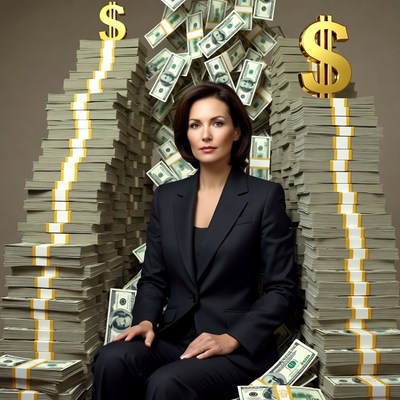Woman sitting on money throne