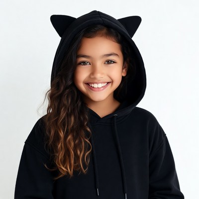 Girl smiling in cat ear hoodie