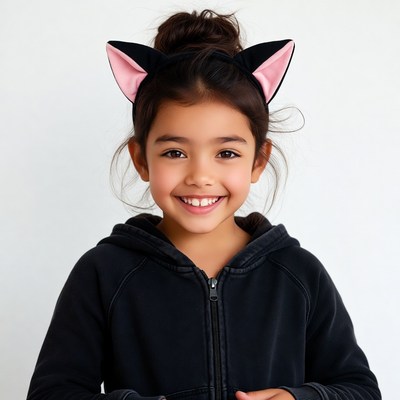 Girl with cat ears headband smiling