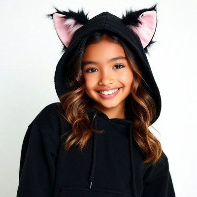 Asian girl in cat ear hoodie