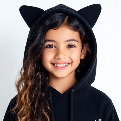 Girl smiling in cat ear hoodie