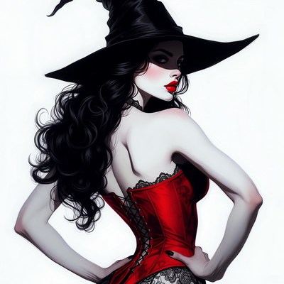 Witch woman in red corset