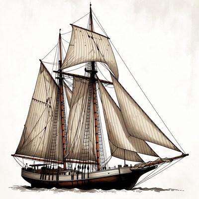 Sailing Ship Illustration with Crew